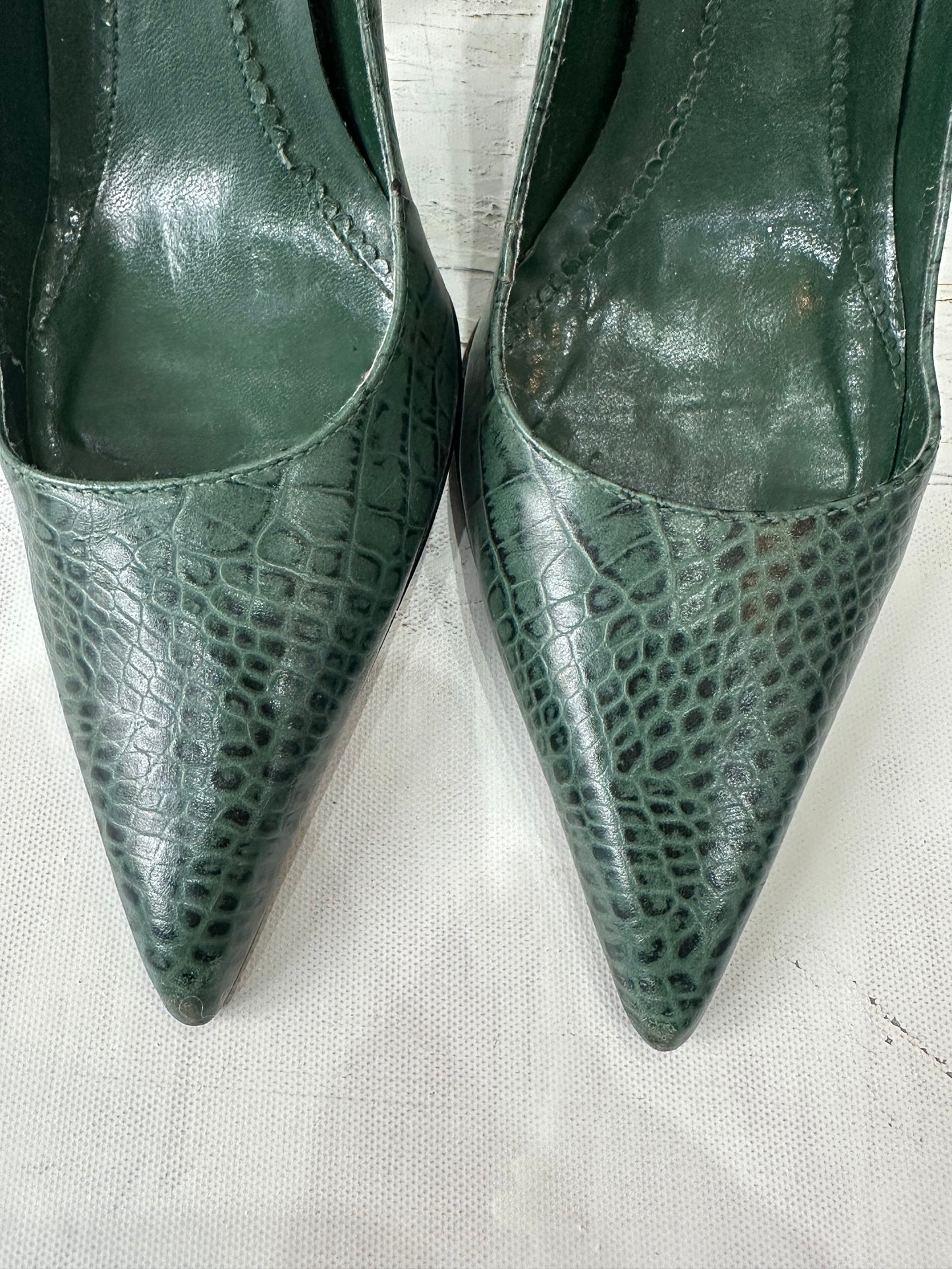 vintage edit: halloween | UK6 green faith faux snake print high heels