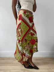 vintage edit twenty-five | talla: S · color: verde + crema · prenda: falda · detalles: asimétrico + largo maxi