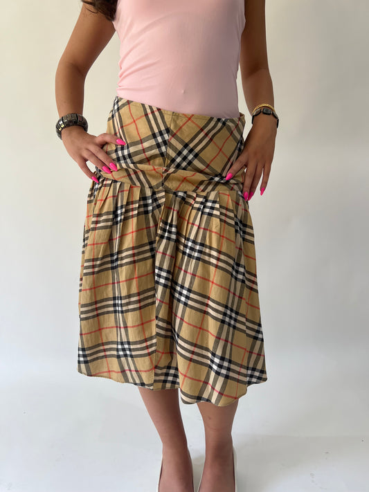 SATC drop | falda midi de cheques de nova beige medio