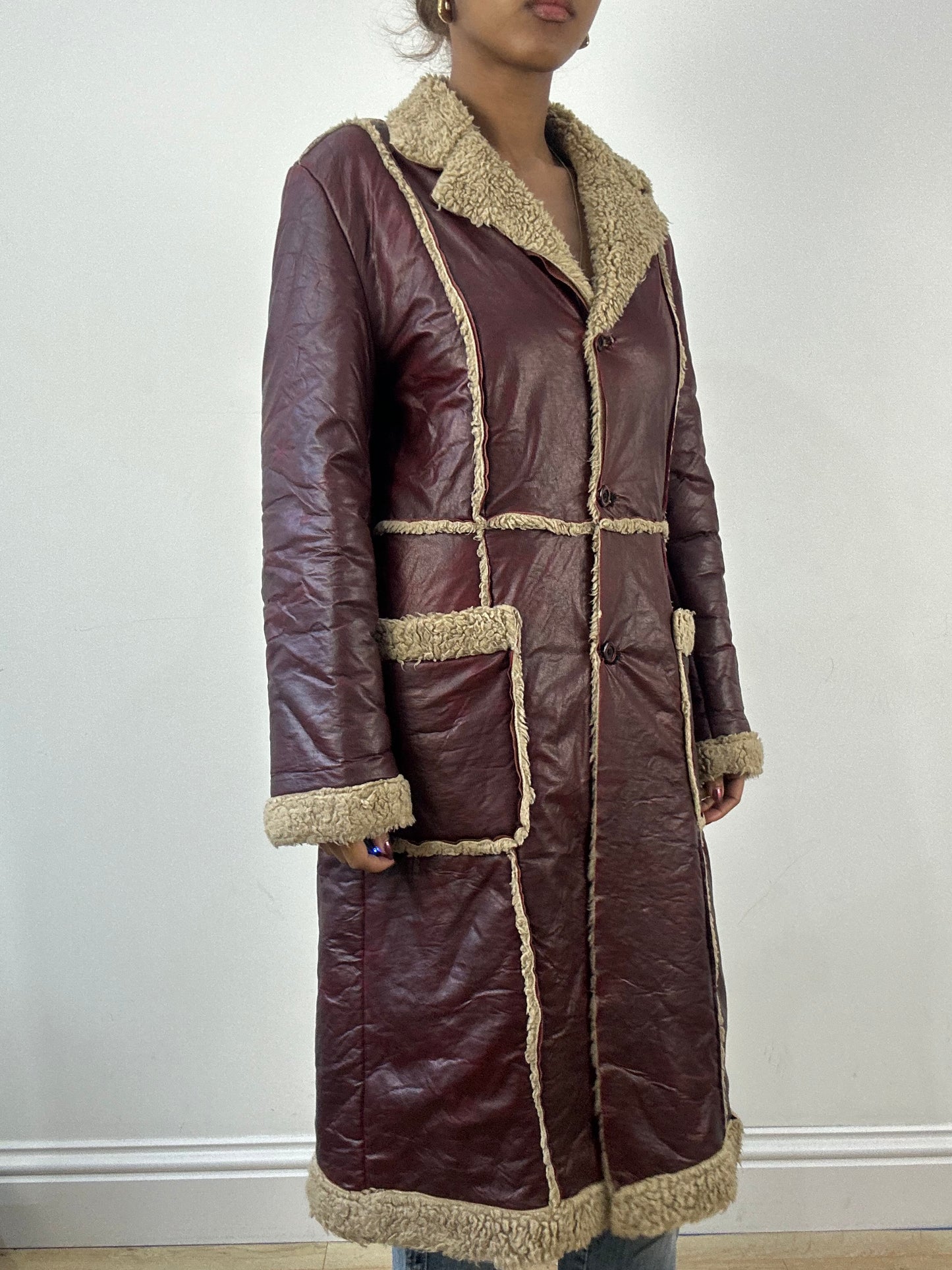 winter edit | medium burgundy faux leather trench coat