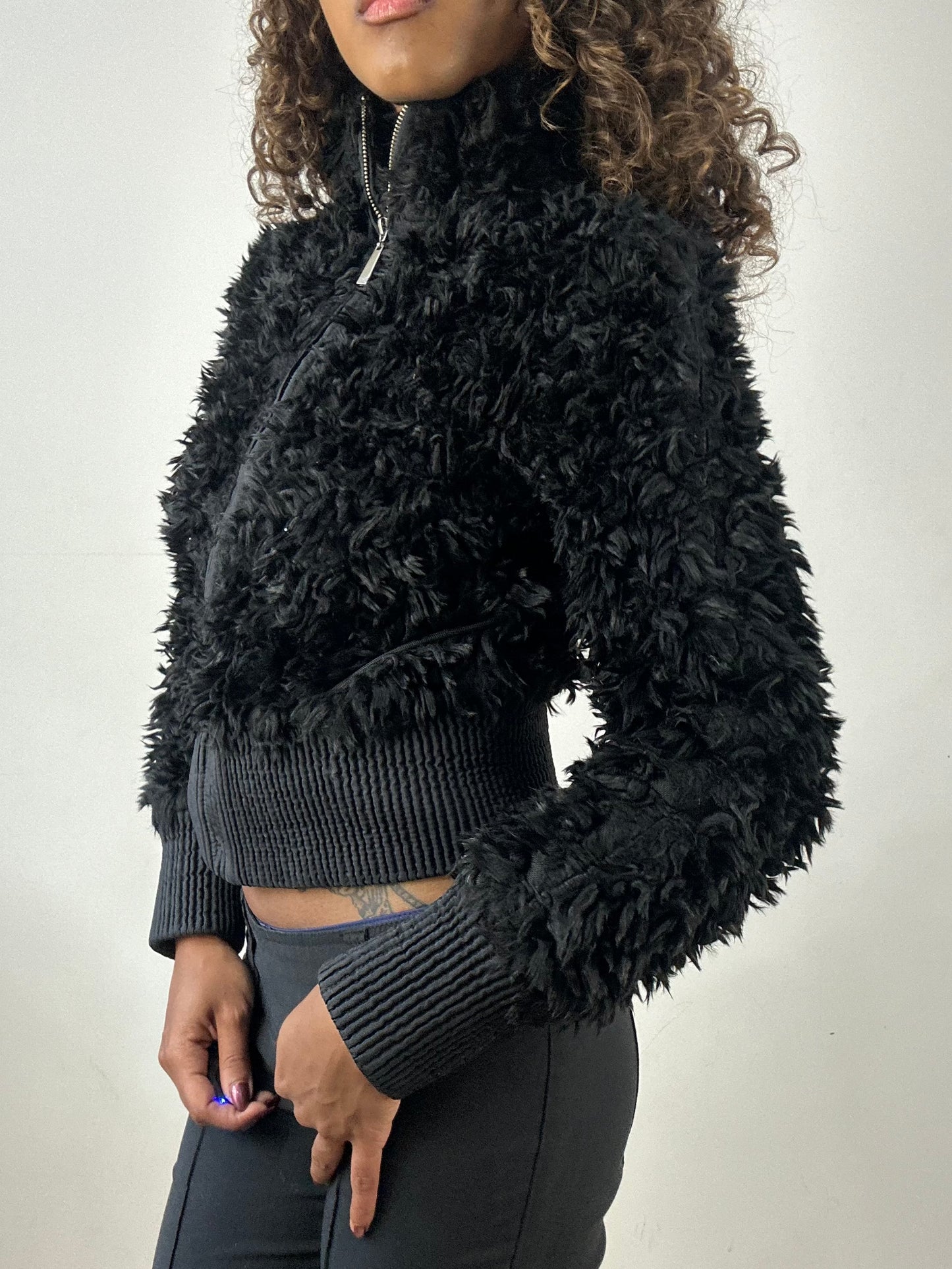 vintage edit thirty-four | small black faux fur bomber jacket