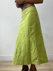 vintage edit thirty-two | small lime green suede style maxi skirt