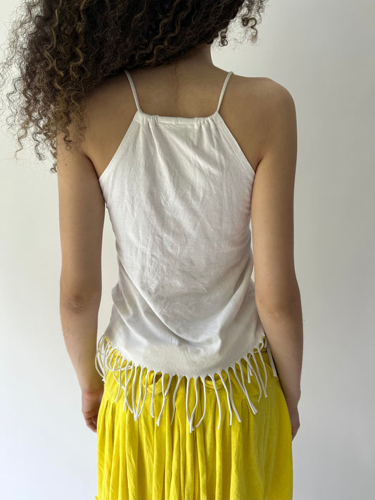 festival drop | small white fringe graphic tank top
