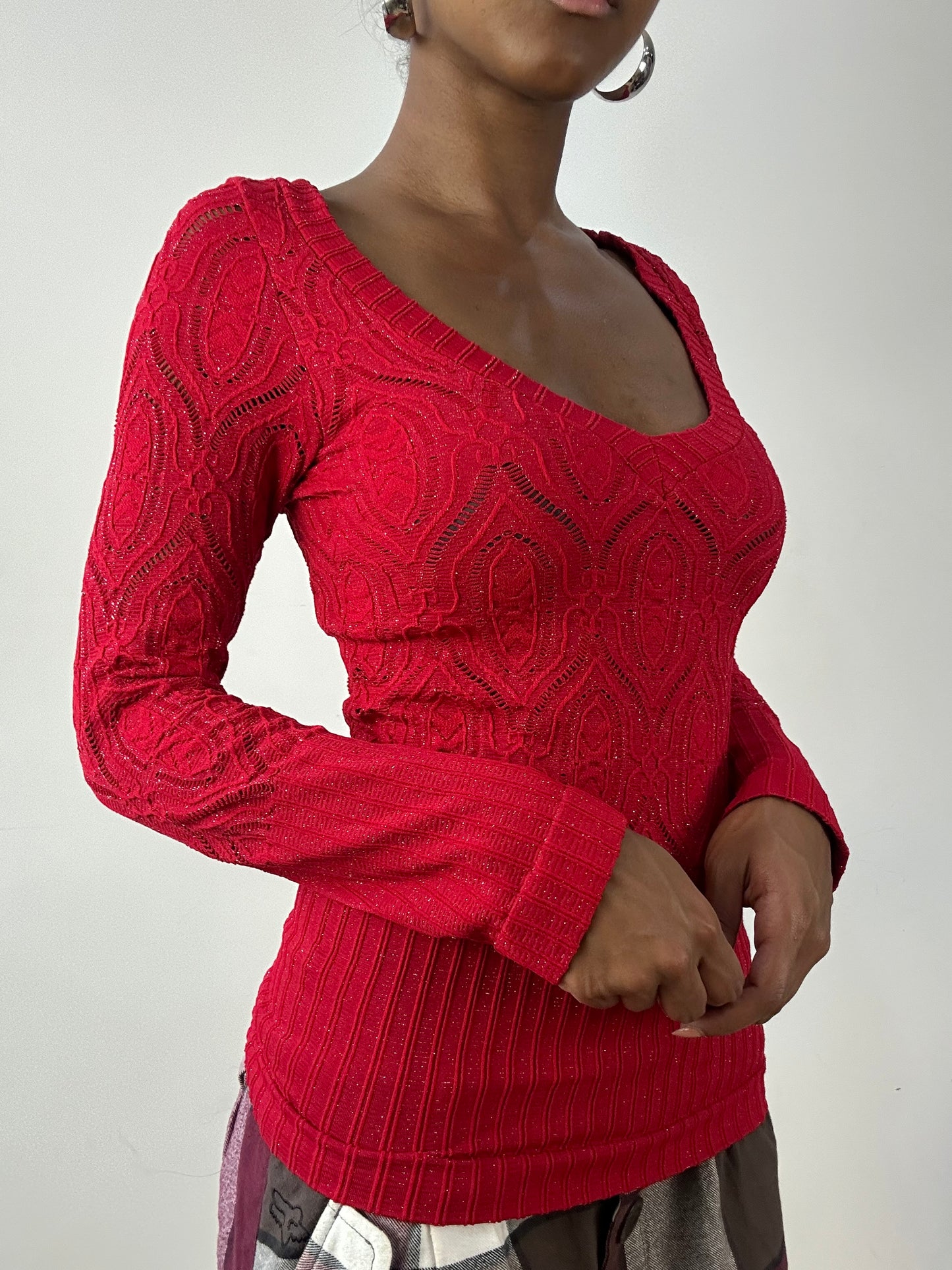 vintage edit twenty-six | small red crochet long sleeve top