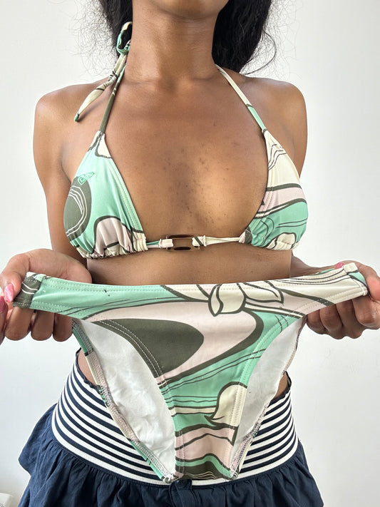vintage edit twenty-five | small green and white bikini set with beaded detail