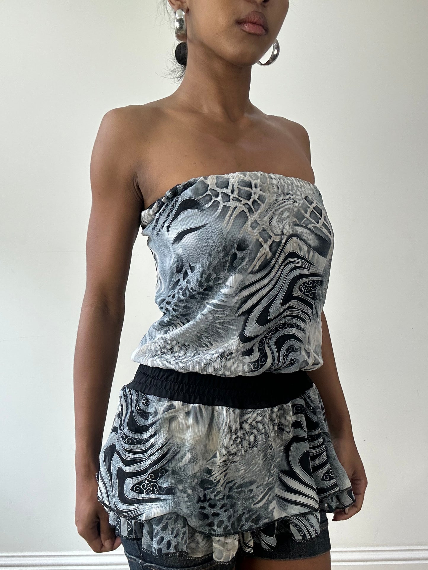 vintage edit thirty-one | small blue and grey animal print bandeau top
