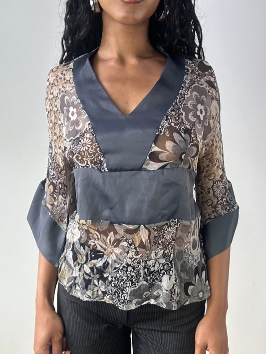 vintage edit twenty-three | small grey floral mesh 3/4 sleeve top