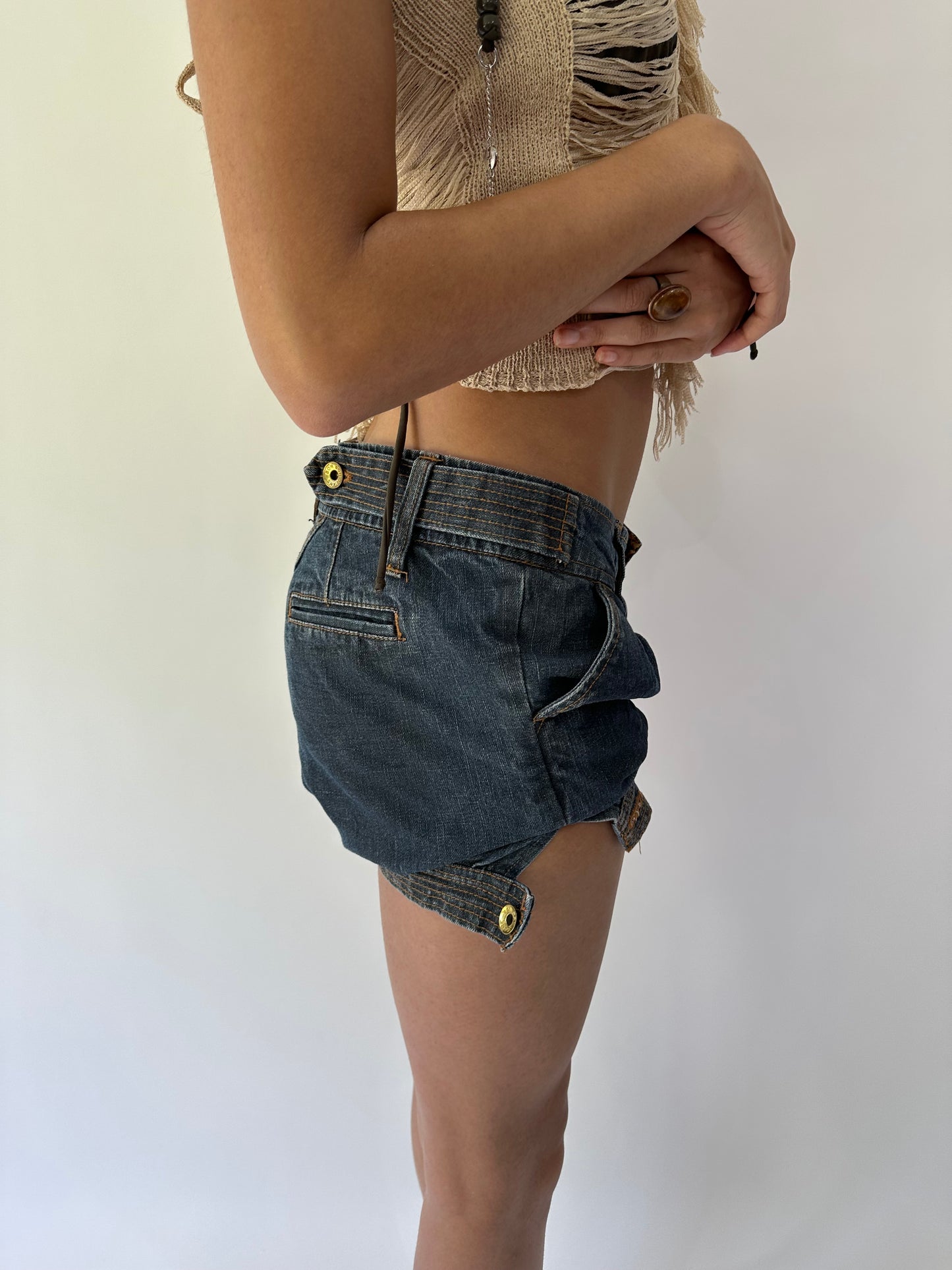 festival drop | medium blue denim button detail mini shorts