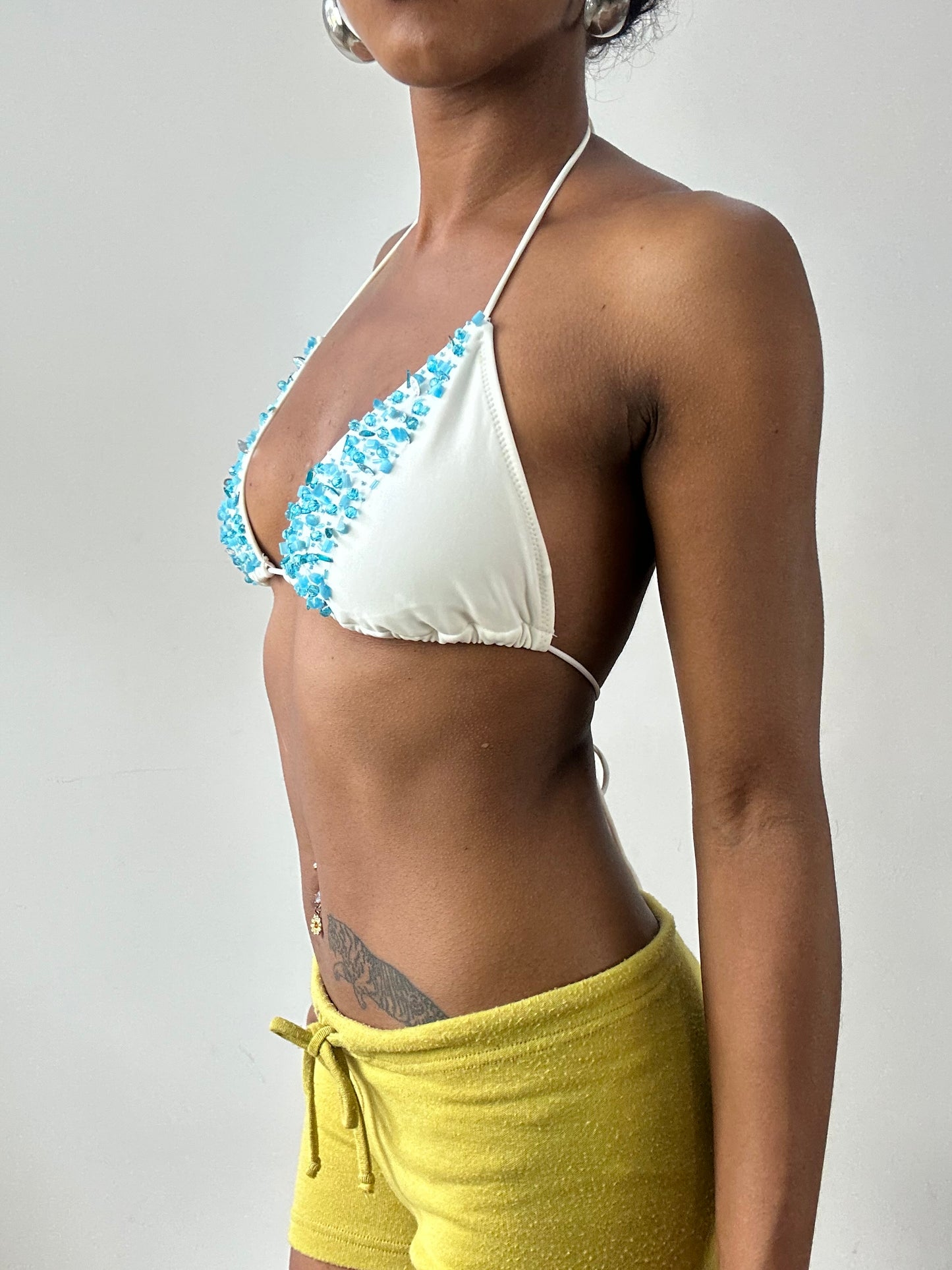 vintage edit twenty-nine | medium white bikini set with blue beading