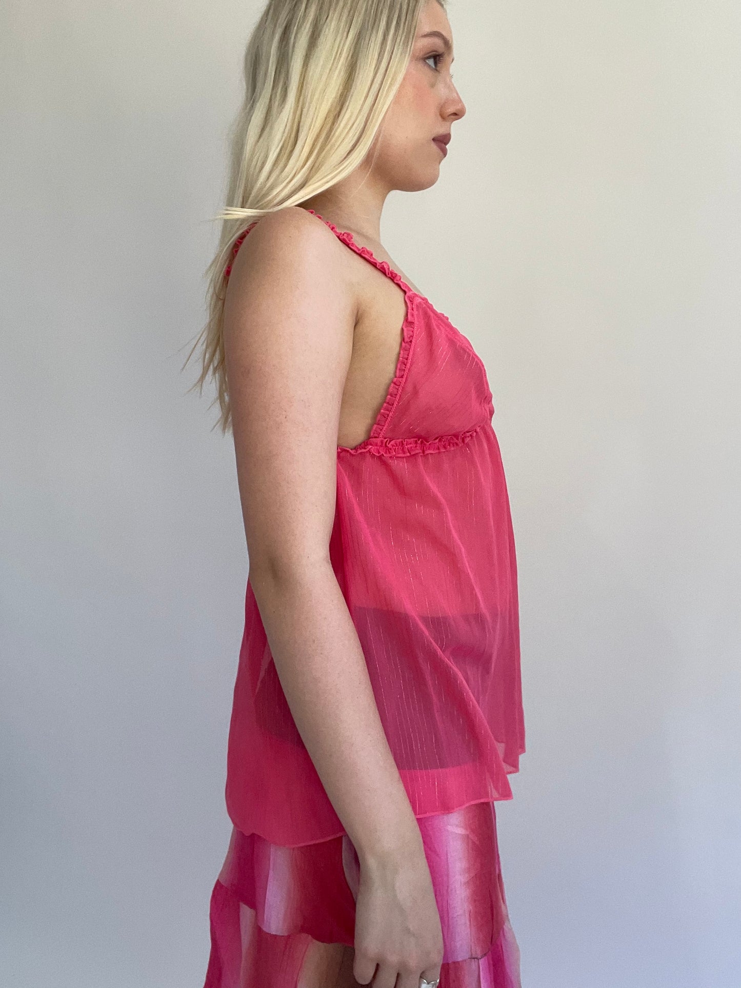 Y2K| small pink mesh old label H&M babydoll top