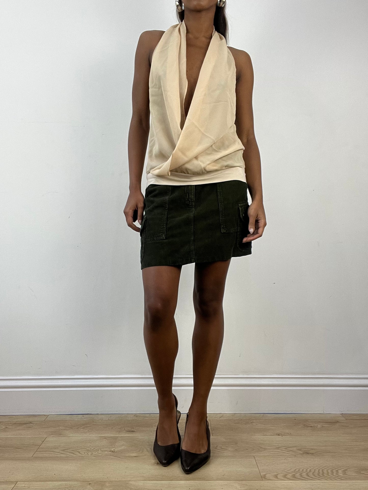 vintage edit: indie sleaze | medium green corduroy style mini skirt