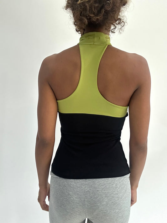 ‼️ | small black high neck top with green panel detail