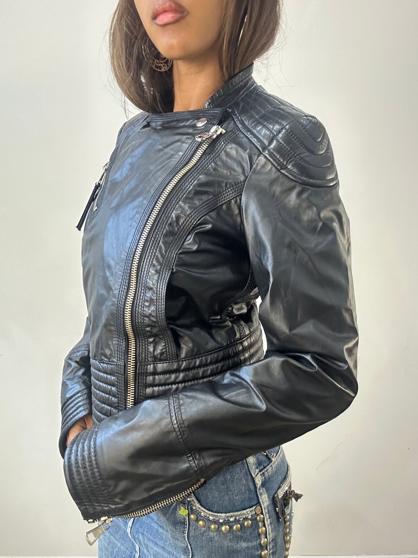 2016 edit | small black zip up leather jacket