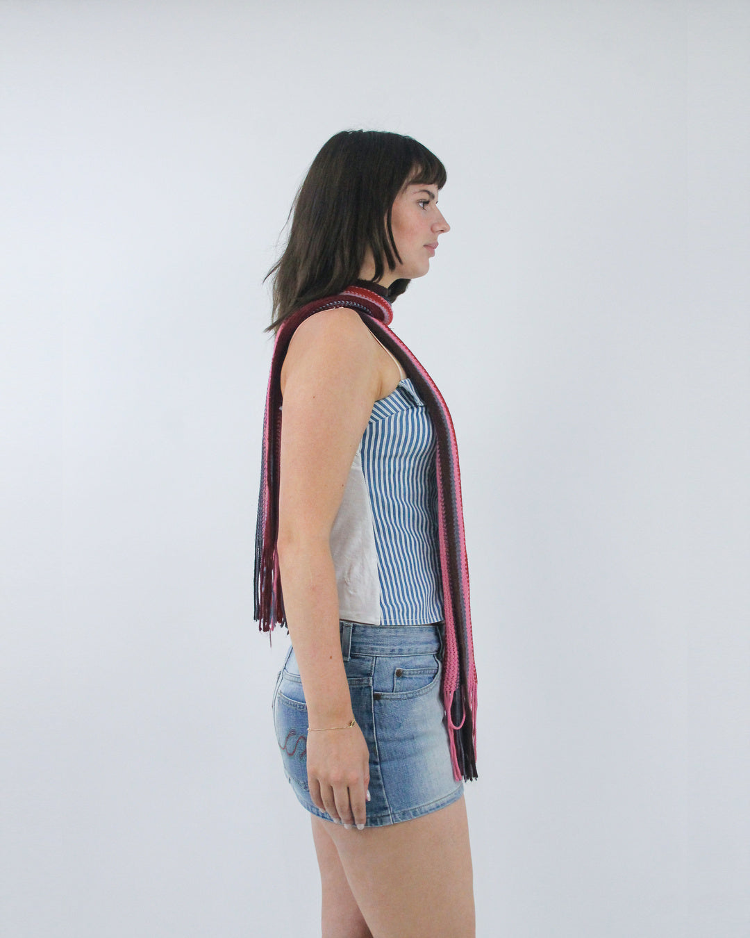 gilmore girls | pink, blue and burgundy striped knitted scarf