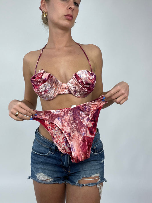 💻 COCONUT GIRL DROP | small pink and purple bikini with ruching detail