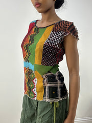 💻HIPPY CHIC DROP | small multicoloured mesh t-shirt with lettuce edge