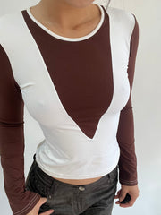 ‼️ | small white and brown long sleeve top