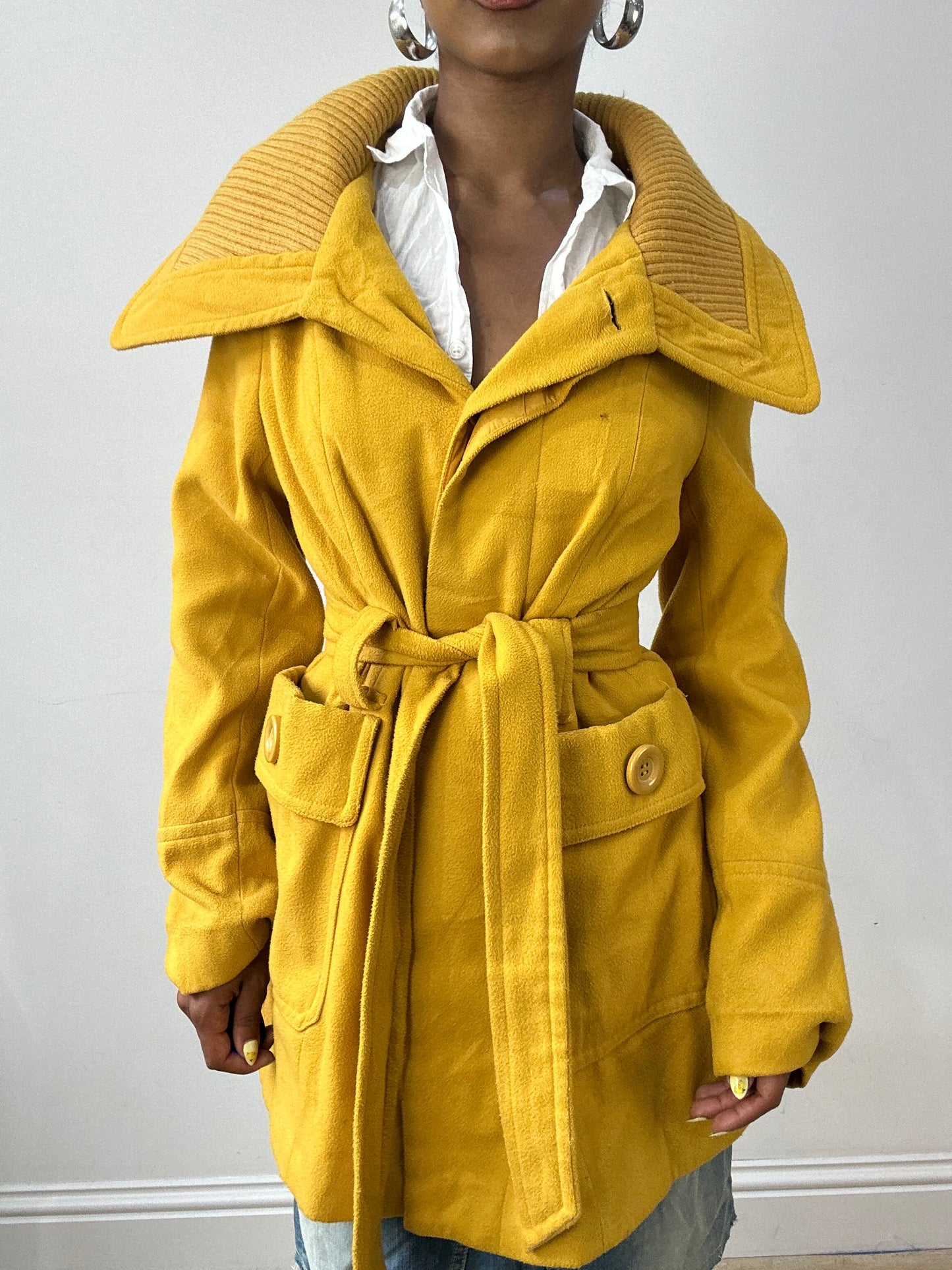 vintage edit thirty-two | small yellow belted trench coat with oversized collar