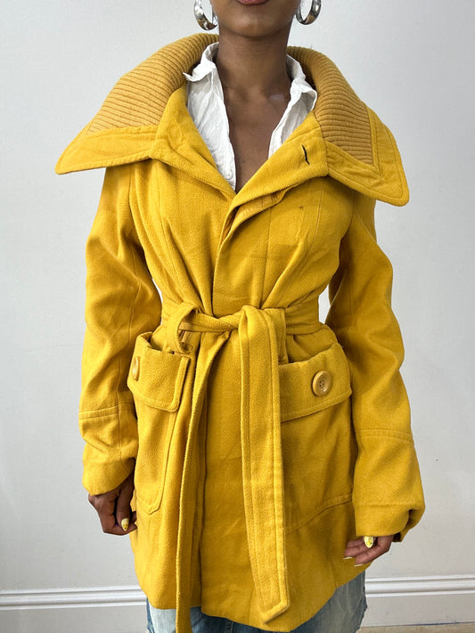 vintage edit thirty-two | small yellow belted trench coat with oversized collar