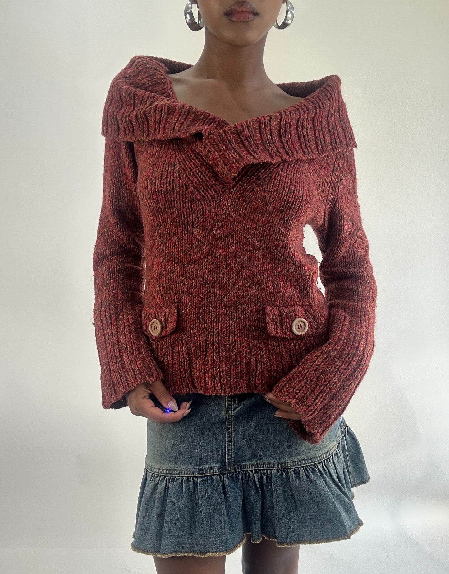 AUTUMN FAVOURITES | medium pink/red off the shoulder knit jumper