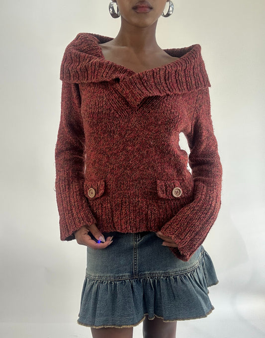 AUTUMN FAVOURITES | medium pink/red off the shoulder knit jumper