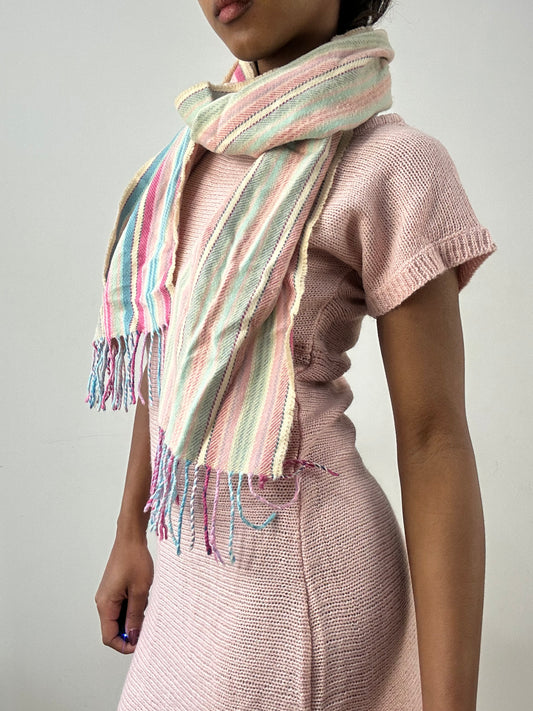 BEST PICKS | pink and blue striped knit tassel scarf