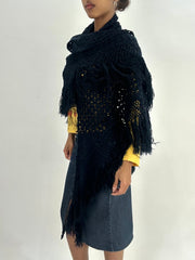 BEST PICKS | 藏青色 蓝色 crochet 流苏 poncho 围巾