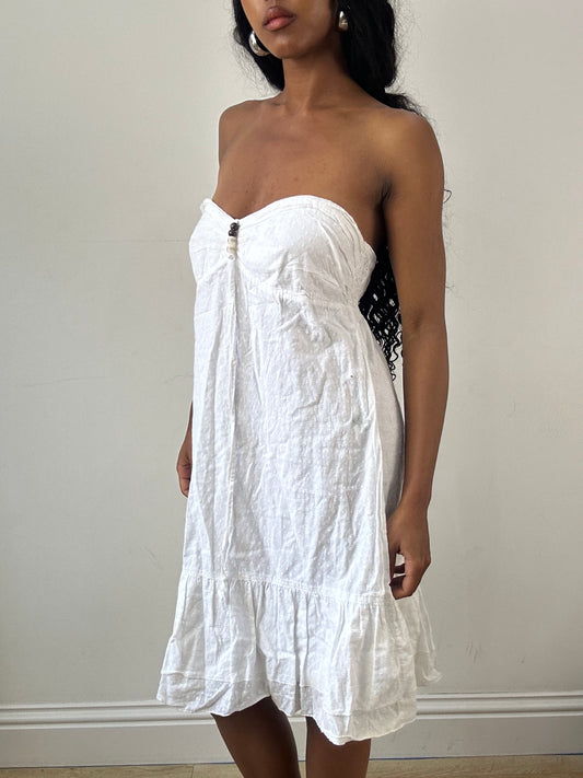 vintage edit: festival | small white bandeau broidere midi dress with beading detail