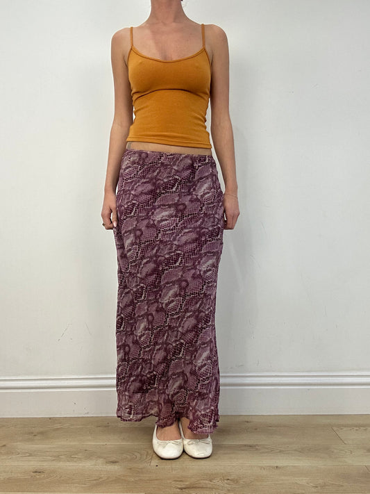 vintage edit: date night | small purple snakeskin print maxi skirt