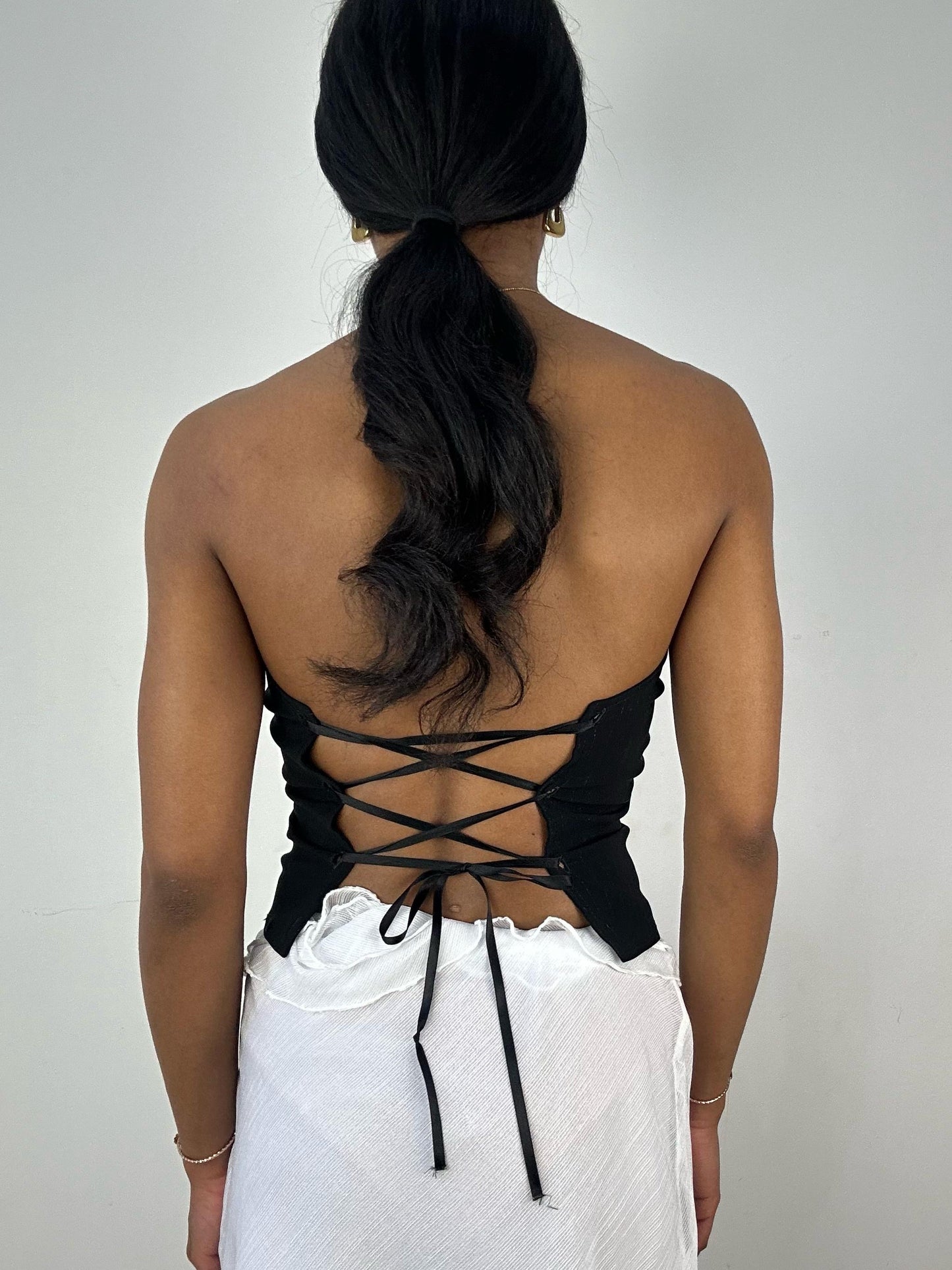 #378 SAMPLE SALE | extra small black lace up corset style top