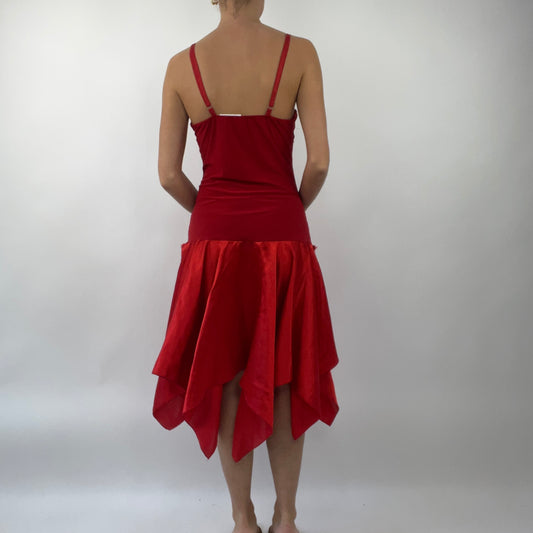PROM SEASON DROP | small red midi dress with satiny detail