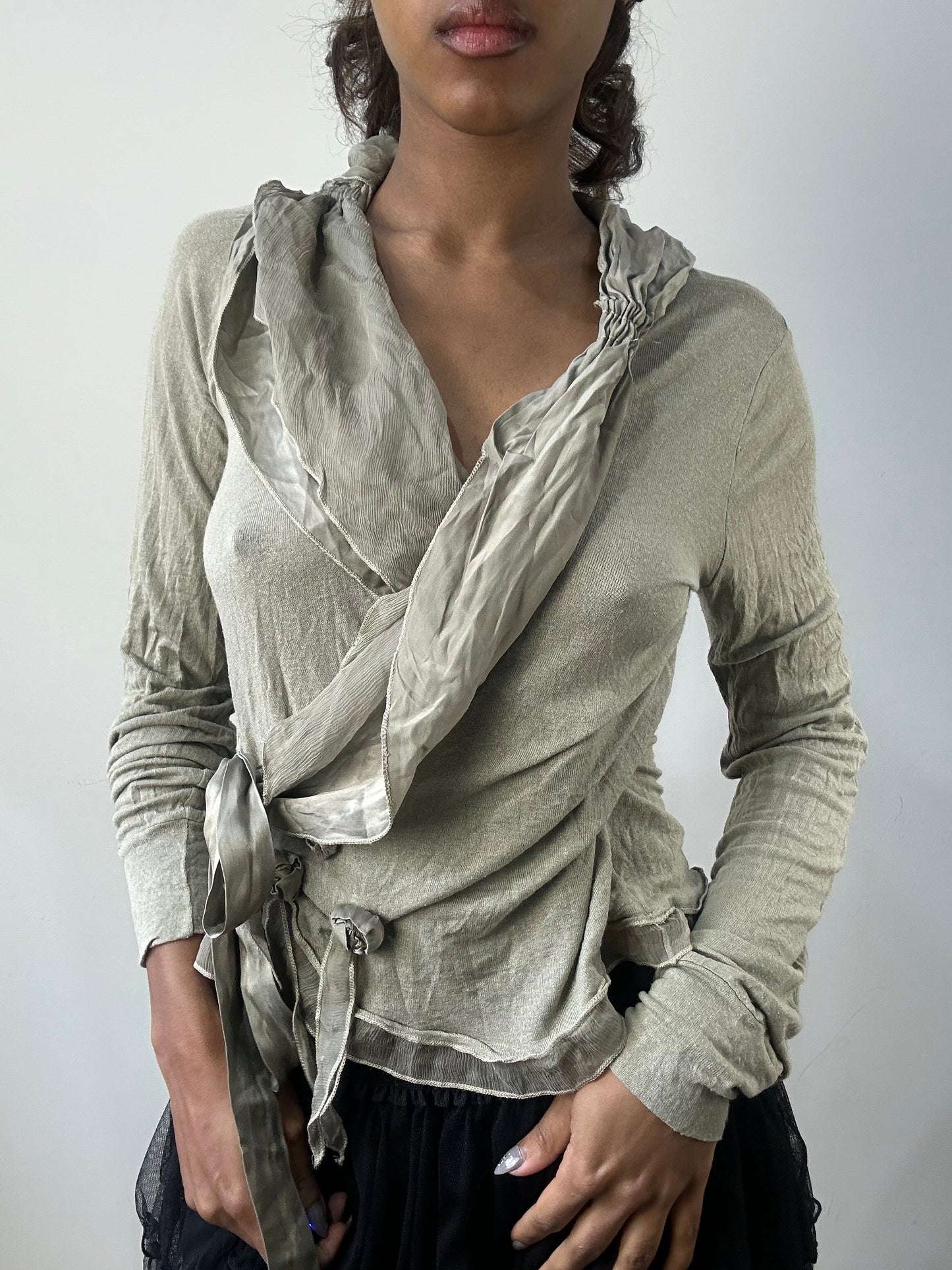 romantic grunge edit | medium grey frill long sleeve wrap top