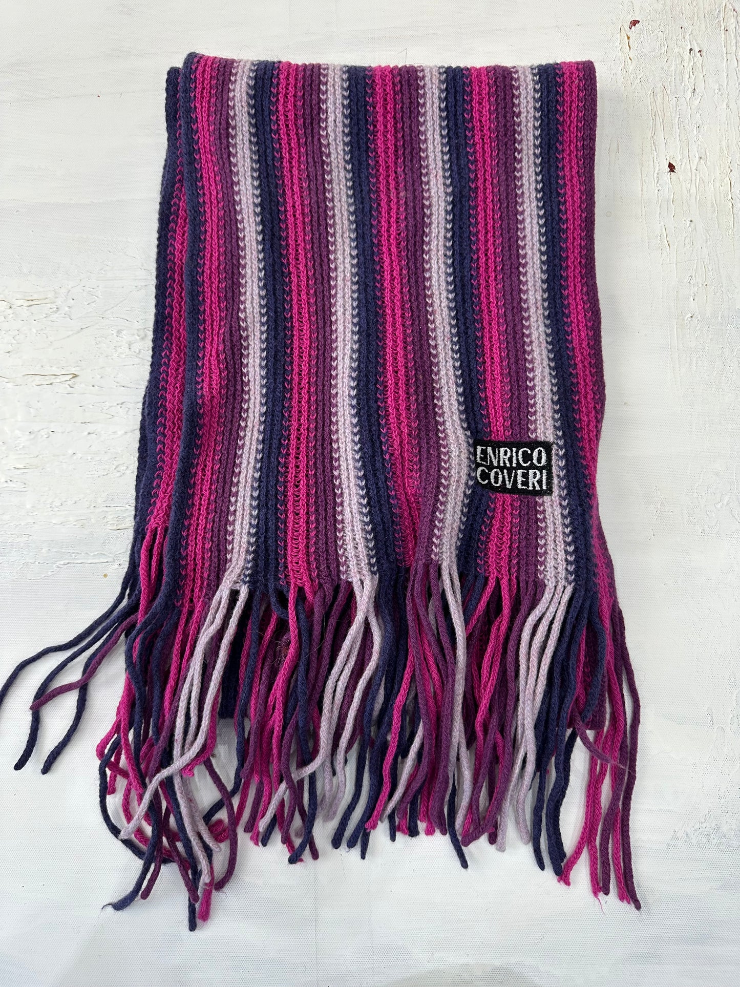 WINTER FAVOURITES | pink and purple knitted stripy scarf
