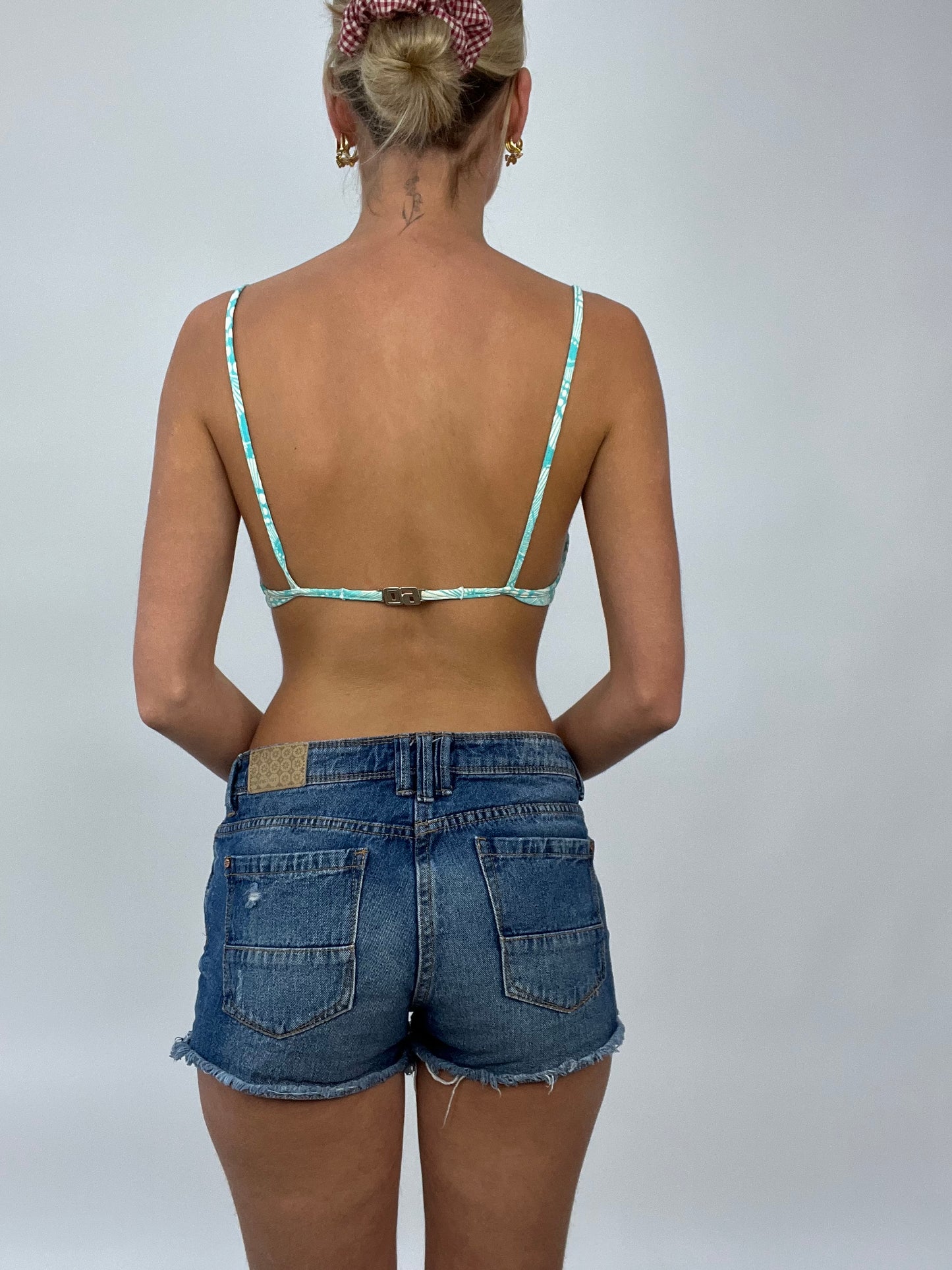 COCONUT GIRL DROP | small blue miss sixty bikini top with white pattern