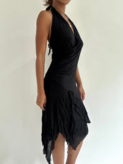 BEST PICKS | small black asymmetric halterneck midi dress