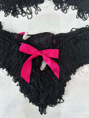 BEST PICKS | medium black and pink fringe bra and underwear set