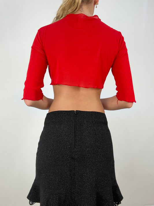 💻HALLOWEEN | Pequeno Mesh Vermelho Ligado para o vestido superior da mulher