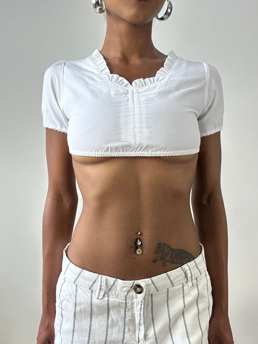 vintage edit twenty-nine | extra extra small white cropped shirt with ruffle collar