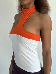 💻‼️ | small white and orange high neck top  white panel detail
