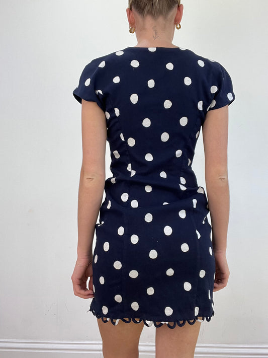 vintage edit: wedding guest | small navy mini dress with white polka dots