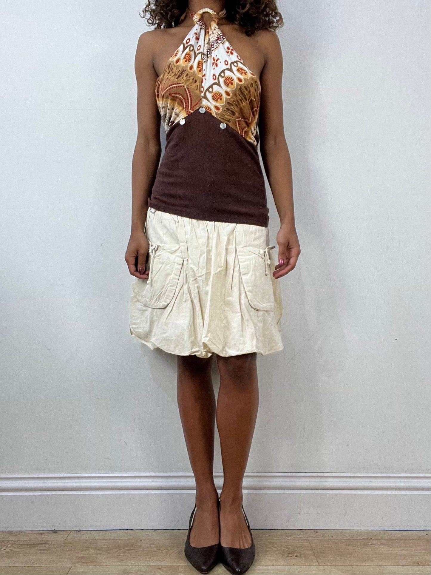 vintage edit thirty-four | small beige bubble midi skirt