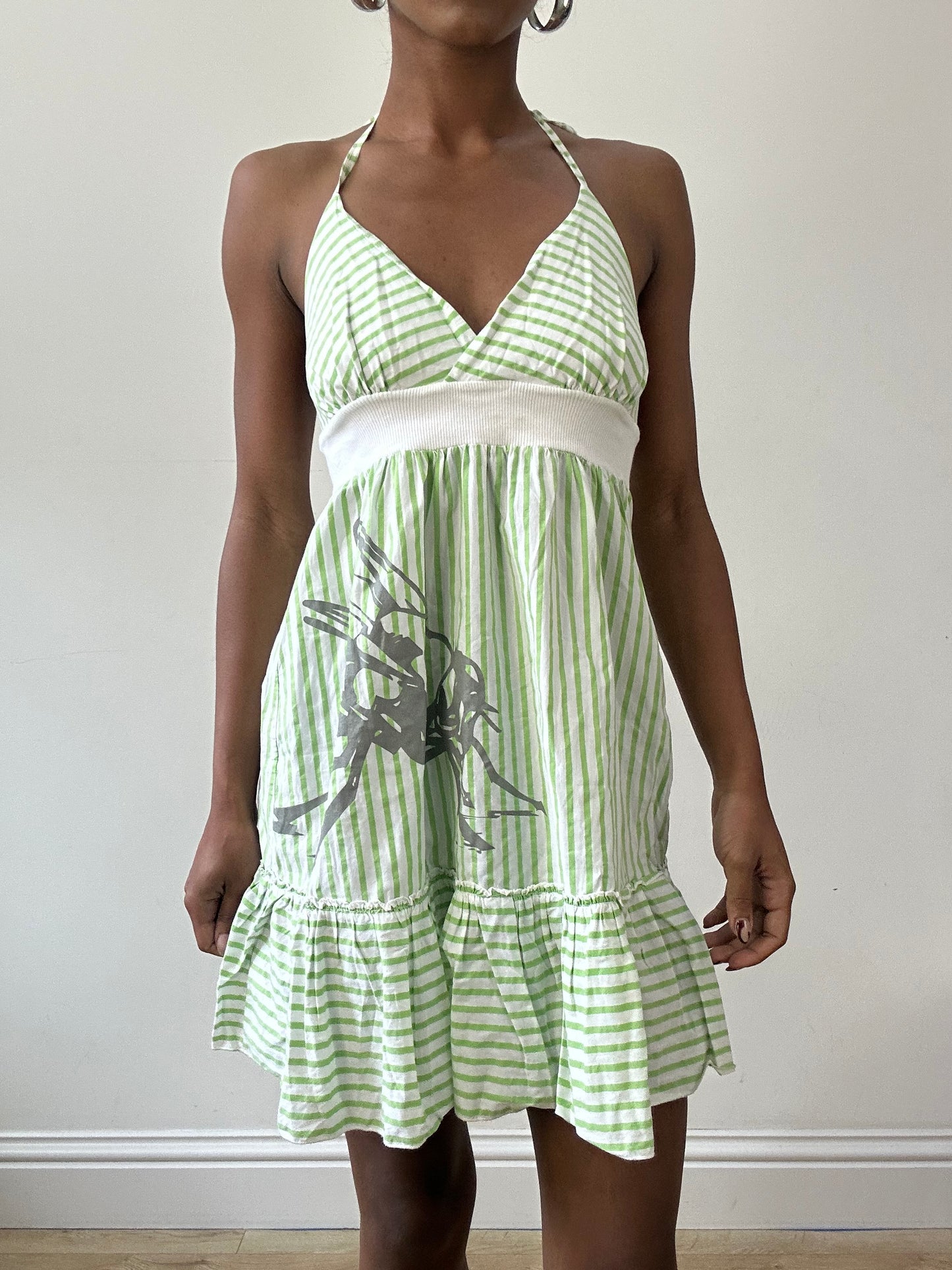 vintage edit thirty-one | small green halterneck striped mini dress