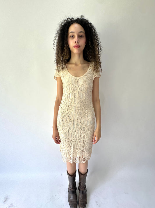 🧼 festival drop | small cream white crochet midi dress