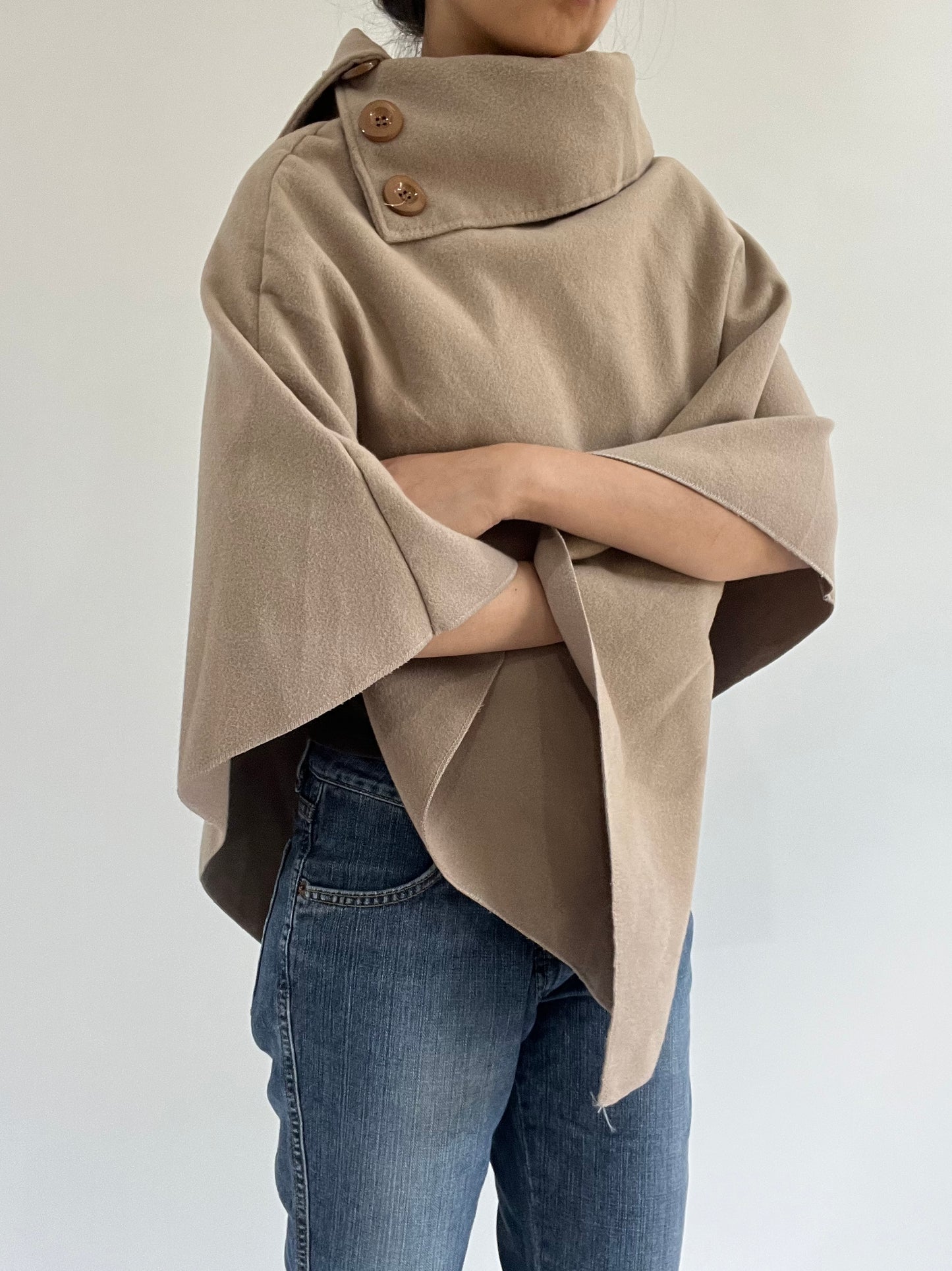 autumn picks | one size khaki button detail cape coat