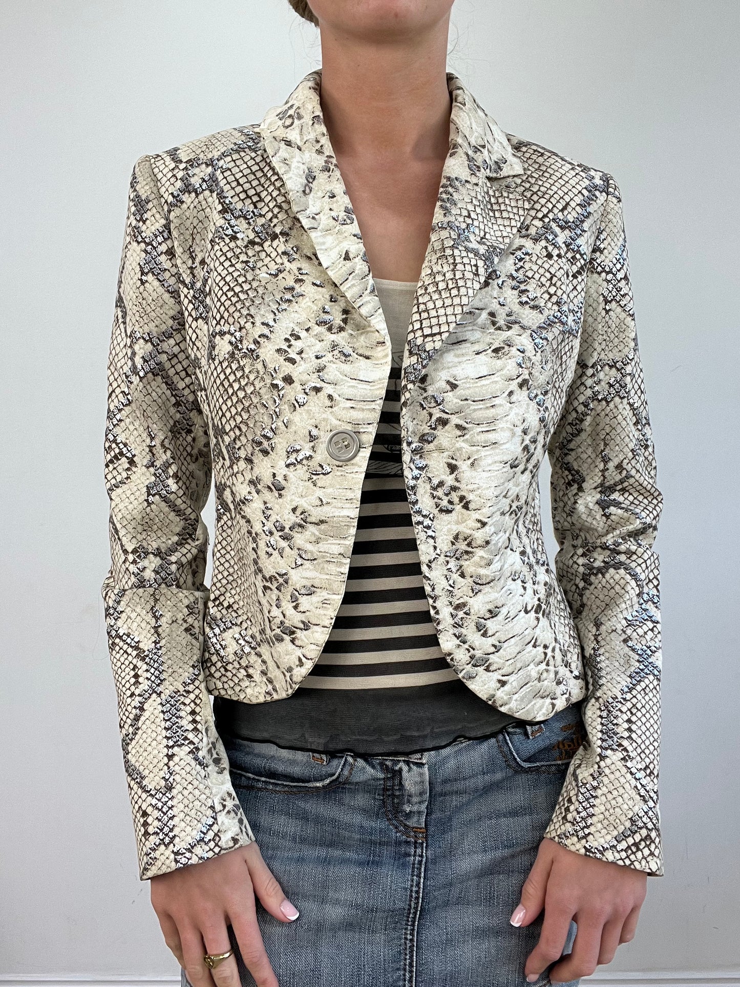 vintage edit twenty | small grey and white snakeskin print jacket