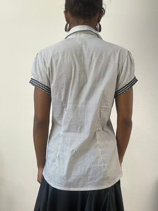 AUTUMN EDIT | medium white orsay blouse with pinstripes