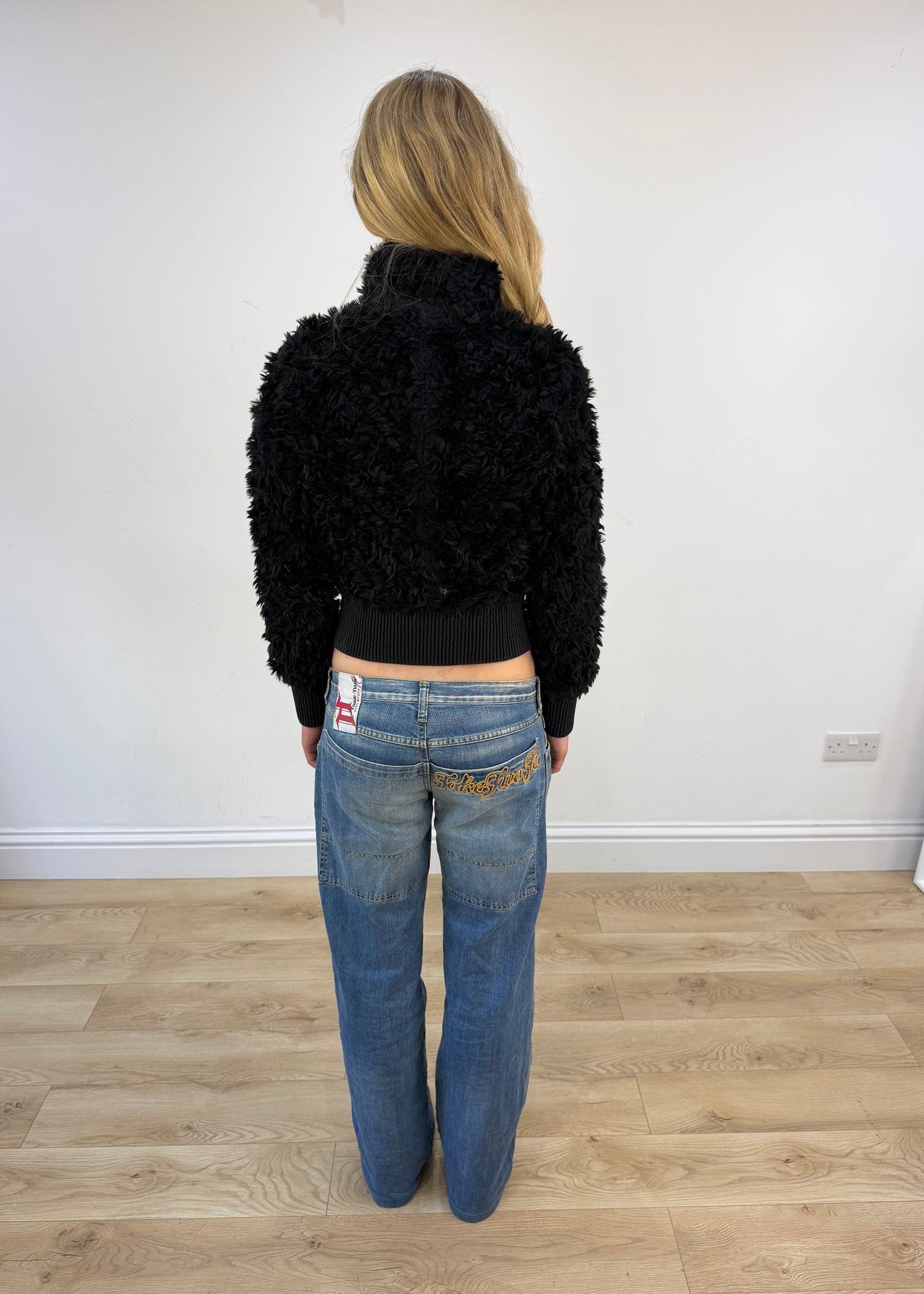 medium black fluffy bomber jacket