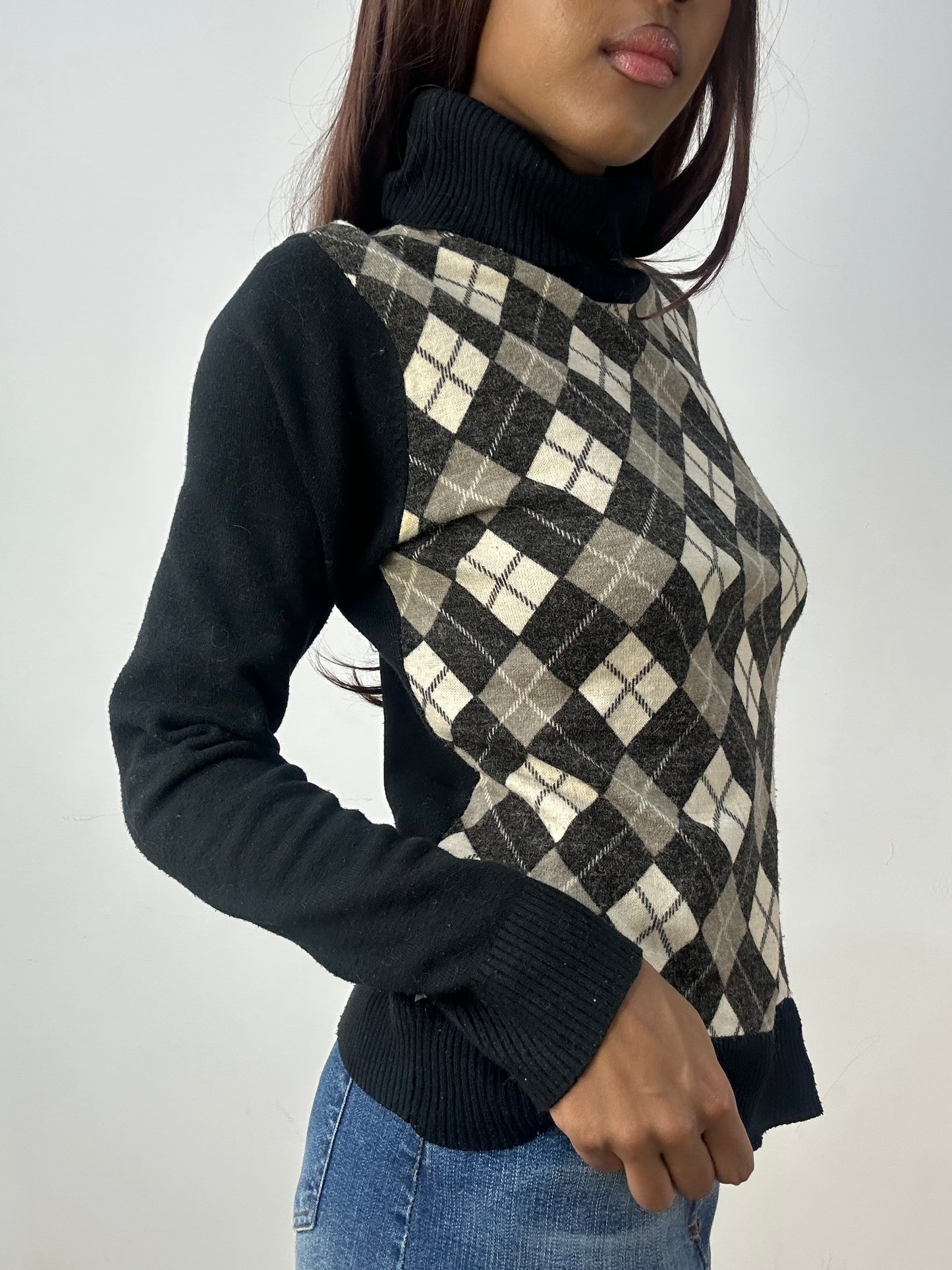 BEST PICKS | medium black and brown argyle print jumper