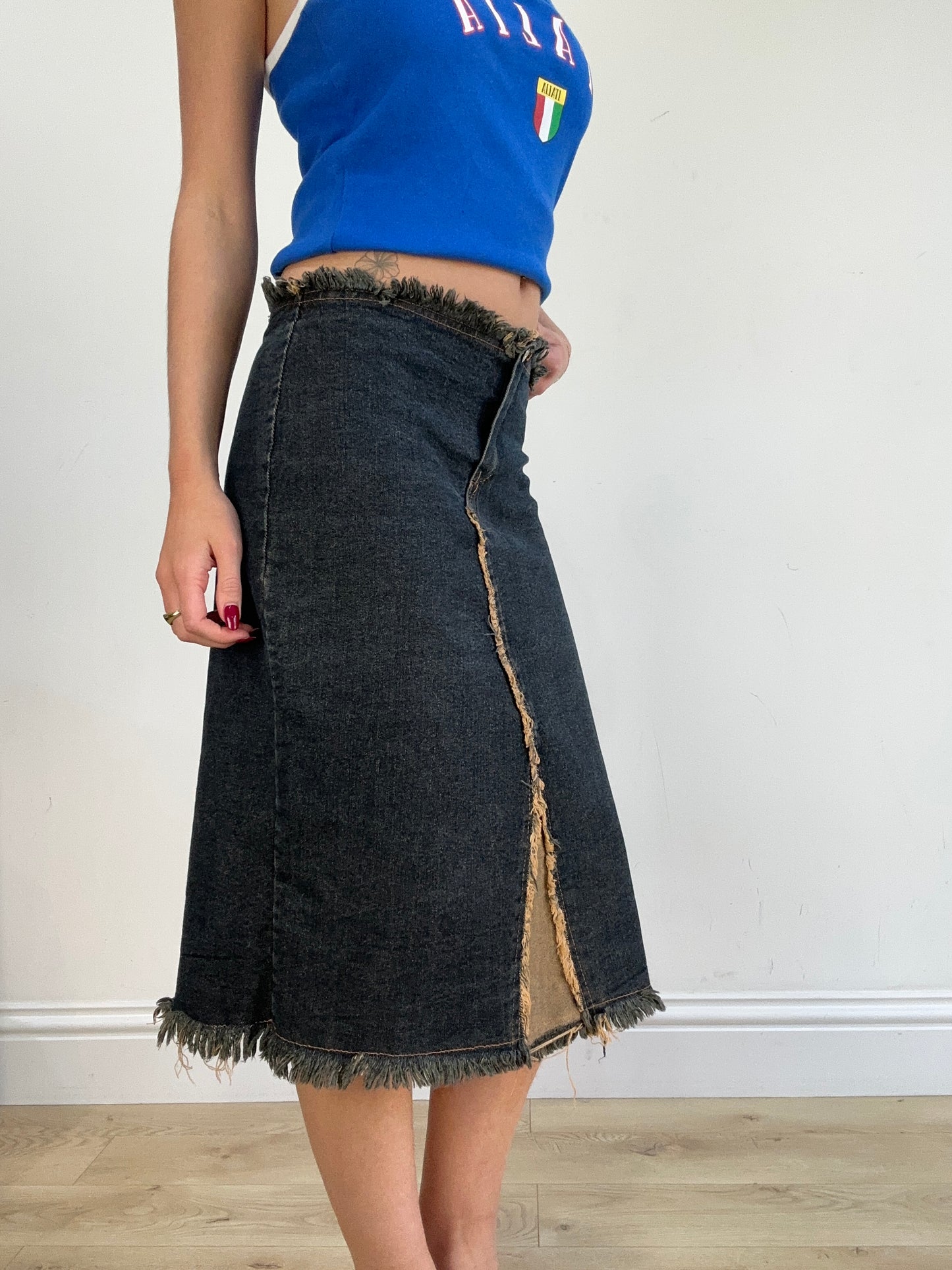 vintage edit sixteen | small dark wash denim midi skirt
