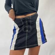💻💚 AMELIA GRAY DROP | small black lace up skirt with blue and white panels